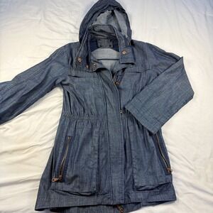 Denim‎ Chambray Jacket Snapped Up Zipper Pocket Rose Gold Hundred Percent Cotton